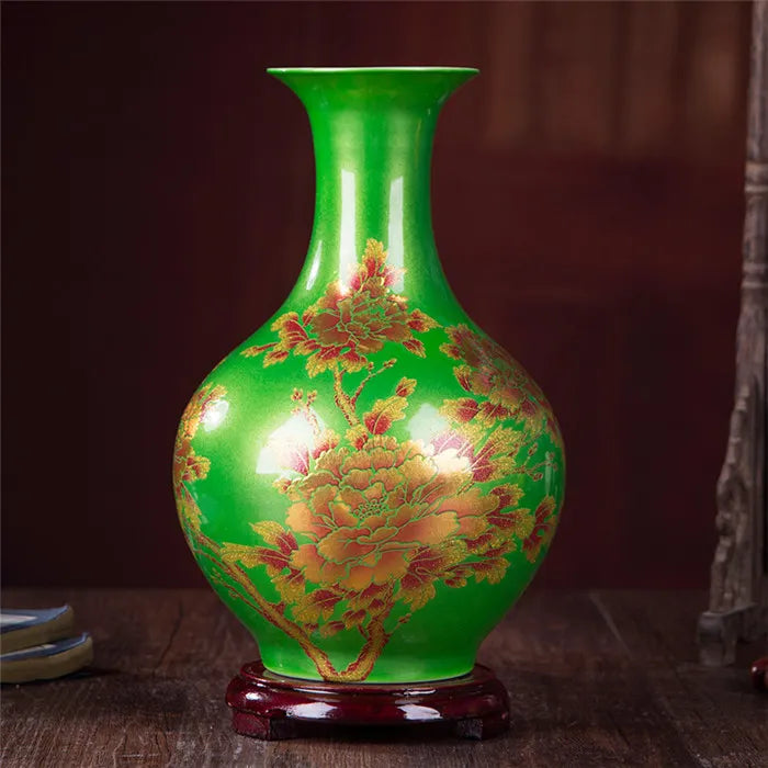 New Chinese Style Vase Jingdezhen Yellow Crystal Glaze Flower Vase Home Decor