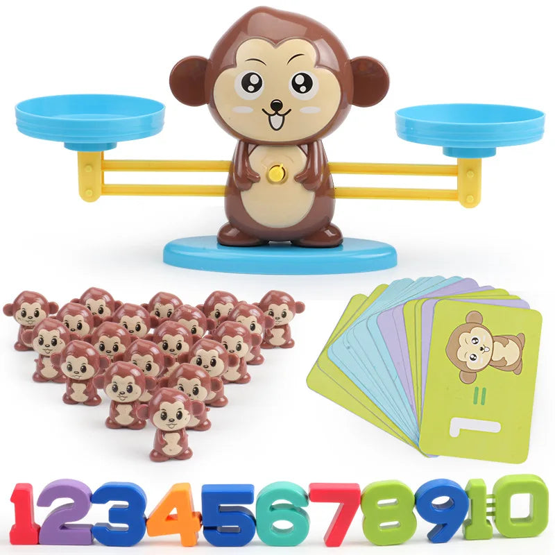 Math Match Game Board Toys Monkey Cat Digital Balance Scale Toy Kids