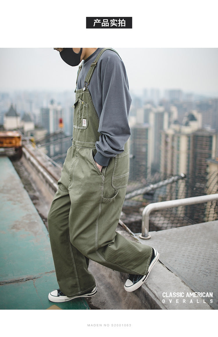 Maden Hot Sale Men's Suspender Trousers Casual Pants Khaki Overalls for Men