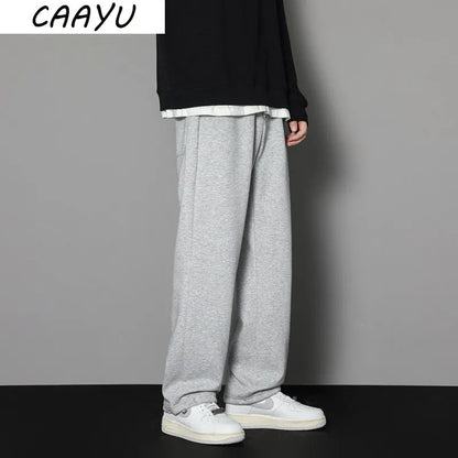 CAAYU Sweatpants Mens Straight Pants Large Size Male Loose Black Casual Pants