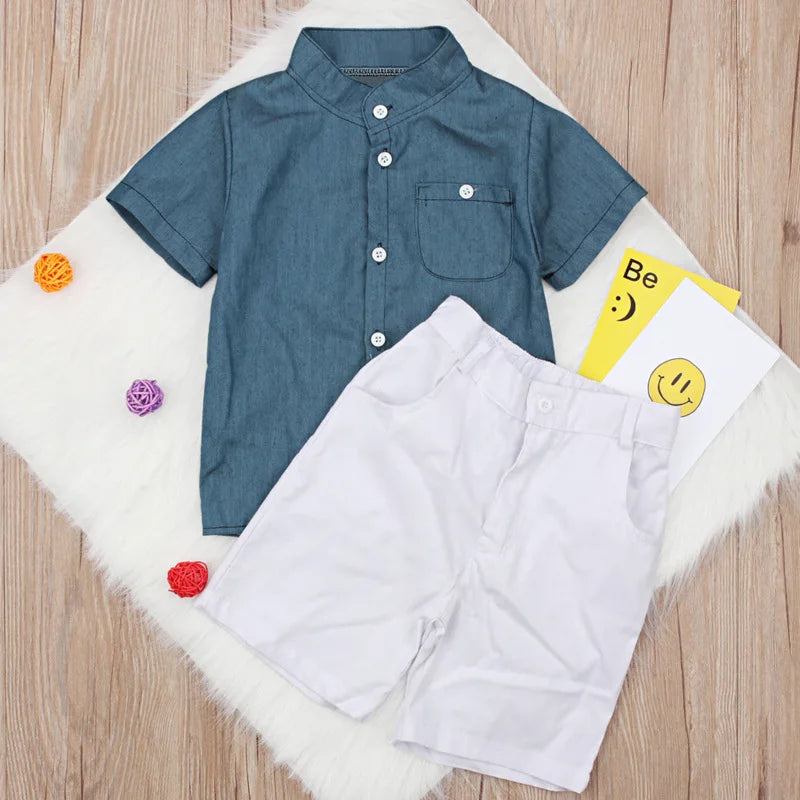 2Piece Summer Boys Sets Clothing Korean Fashion Casual Short Sleeve Tops