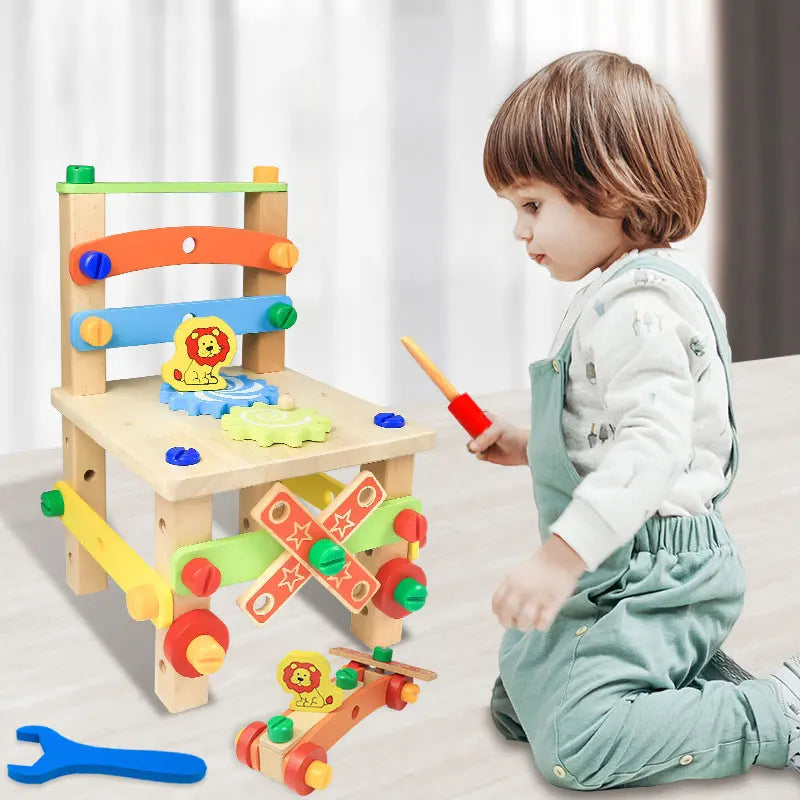 Wooden Assembling Chair Montessori Toys Baby Educational Wooden Blocks Toy