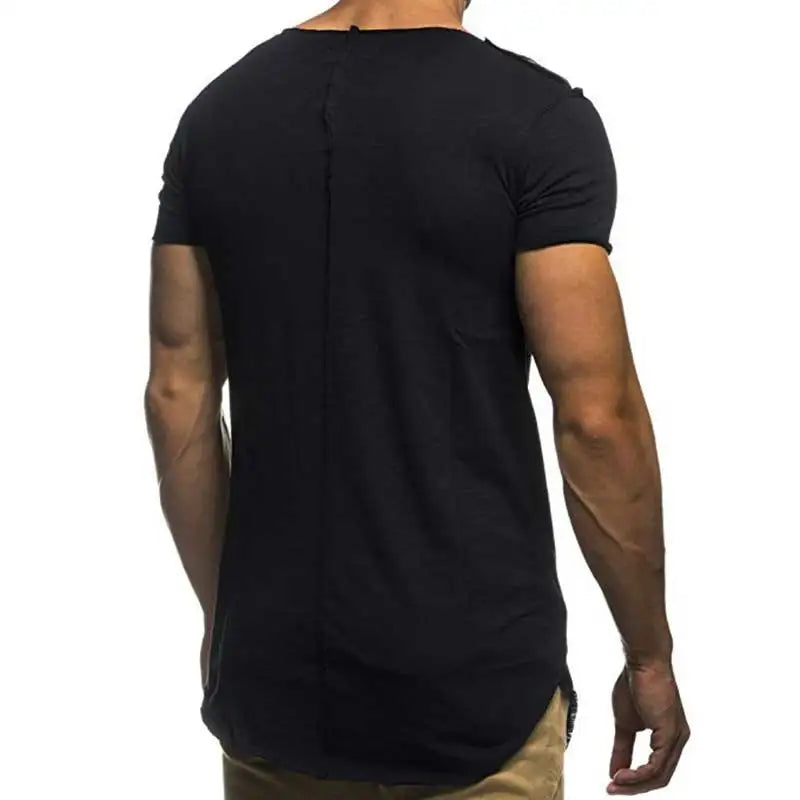 Men Fashion Patchwork T Shirt Short Sleeve Solid Men's T-Shirt