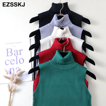 Elegant Top Spring Autumn Knitted Tank Top Women Blouse Turtlenck Sexy