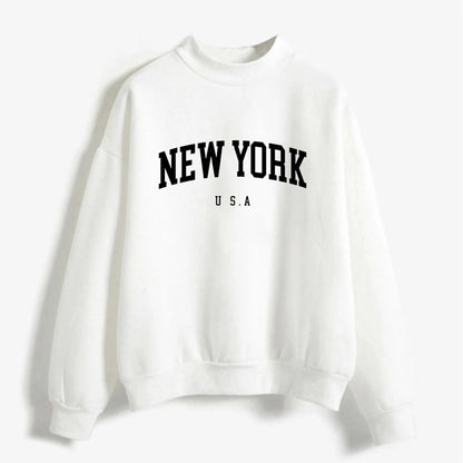 Autumn Spring O Neck New York Prints Sweat Shirts for Women Long Sleeve Pullover