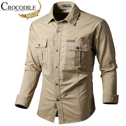 Crocodile Cargo Work Shirts Mens Cotton Military SWAT Shirts Men Long Sleeve