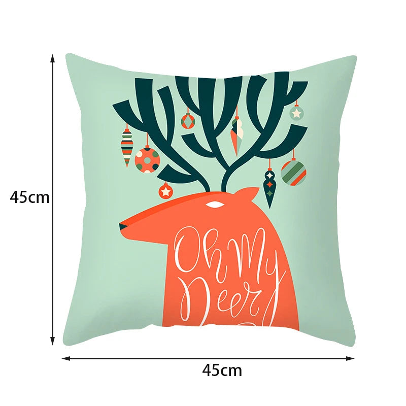 Merry Christma Decorations for Home Reindeer Santa Claus Tree Cushion Cover