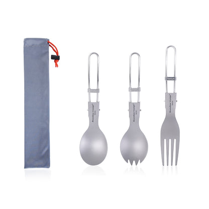 Boundless Voyage Titanium Folding Spoon Spork Fork Set Foldable Cutlery Camping