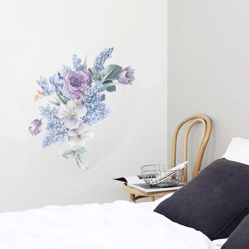 Romantic Purple Flowers Wall Sticker Home Wall Decoration Living Room Bedroom