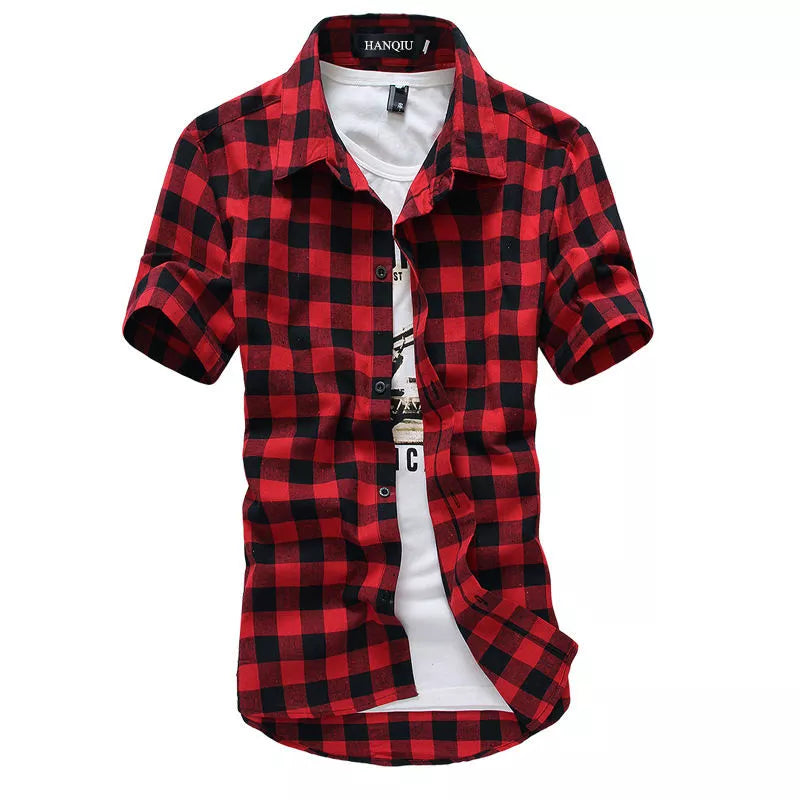 Red and Black Plaid Shirt Men Shirts 2024 New Summer Fashion Chemise Homme Mens