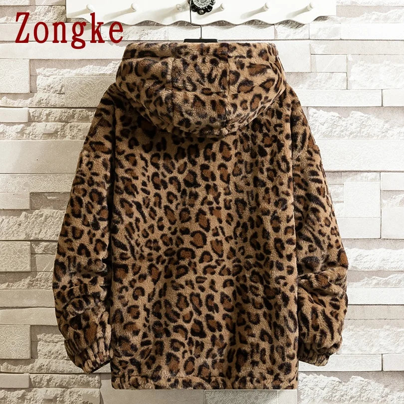 Leopard Hooded Winter Jacket Japanese Streetwear Winter Casual Jackets