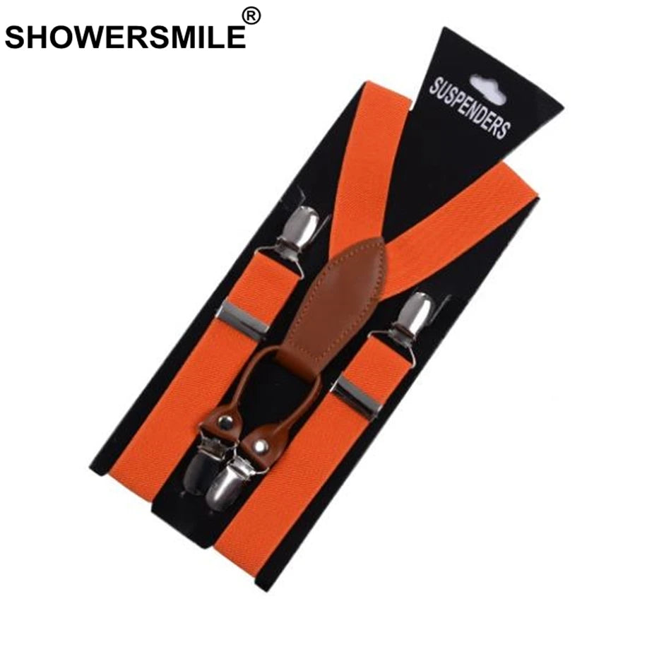 SHOWERSMILE Suspenders Women Leather Alloy 4 Clip Suspender Yellow Tirantes