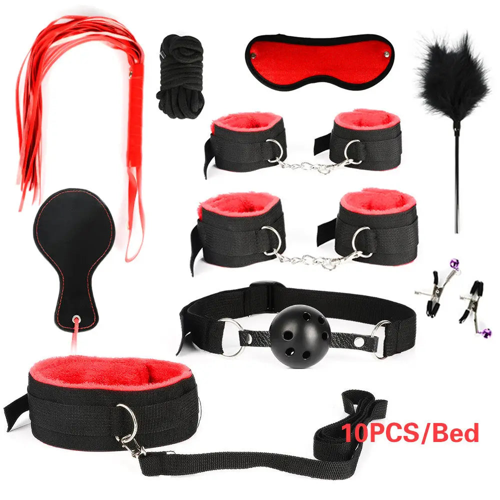 Adult Game Women Men Porno Sex Handcuffs Nipple Clamps Whip Mouth Gag Sex