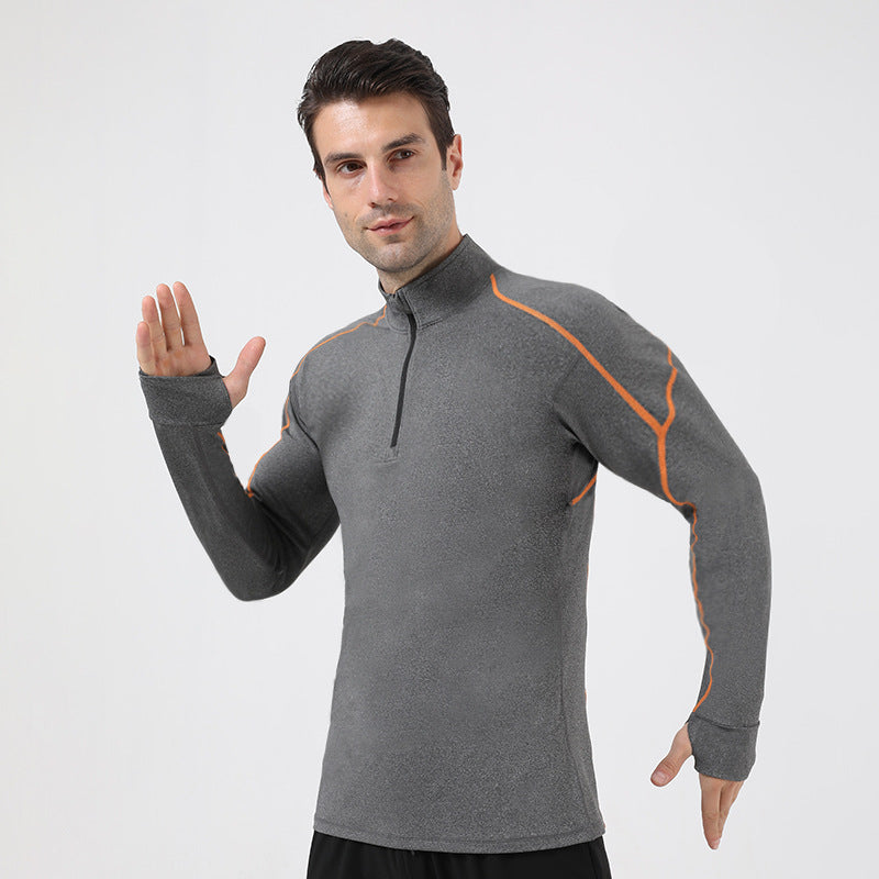 High Quality 1/4 Zip Thermal Fitness Clothing Long Sleeve Gym Tights Men