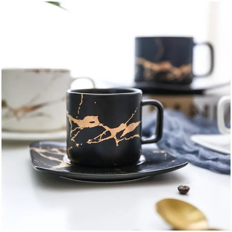 Marble Coffee Cup, Black and White Cup and Saucer Cup