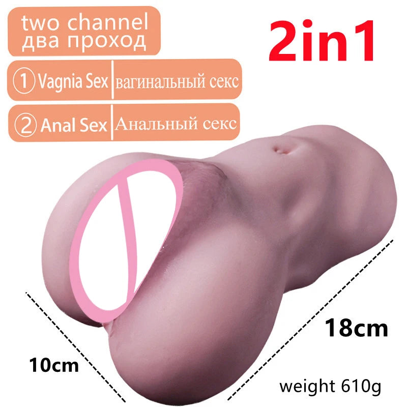 3 IN 1 Male Masturbator Silicone Vagina Real Pussy Open Mouth Teeth Realistic