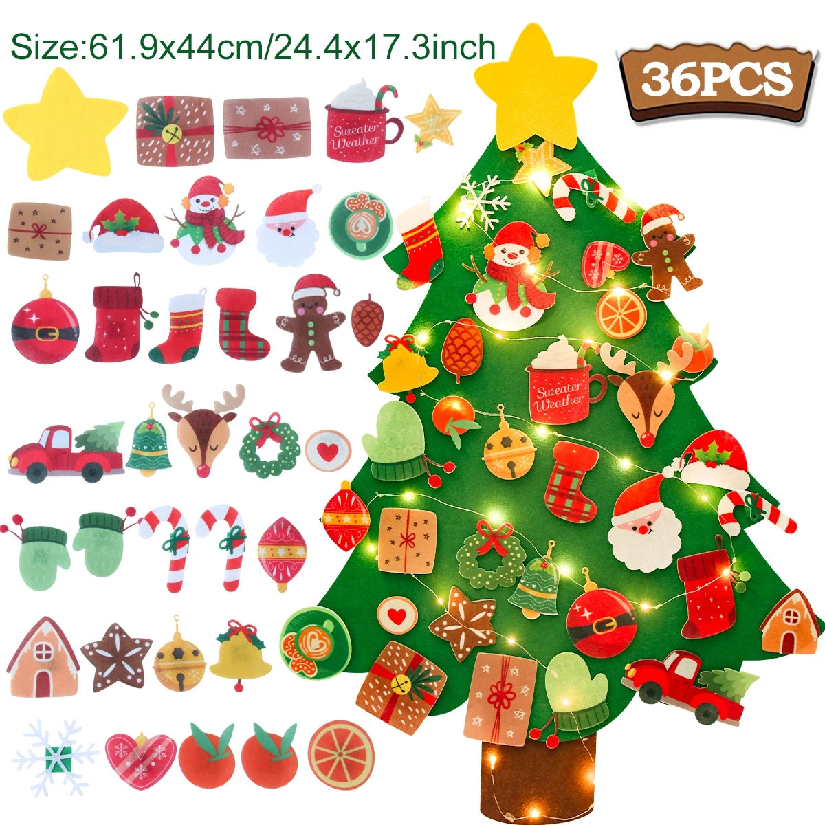 Kids DIY Felt Christmas Tree Merry Christmas Decorations for Home 2024