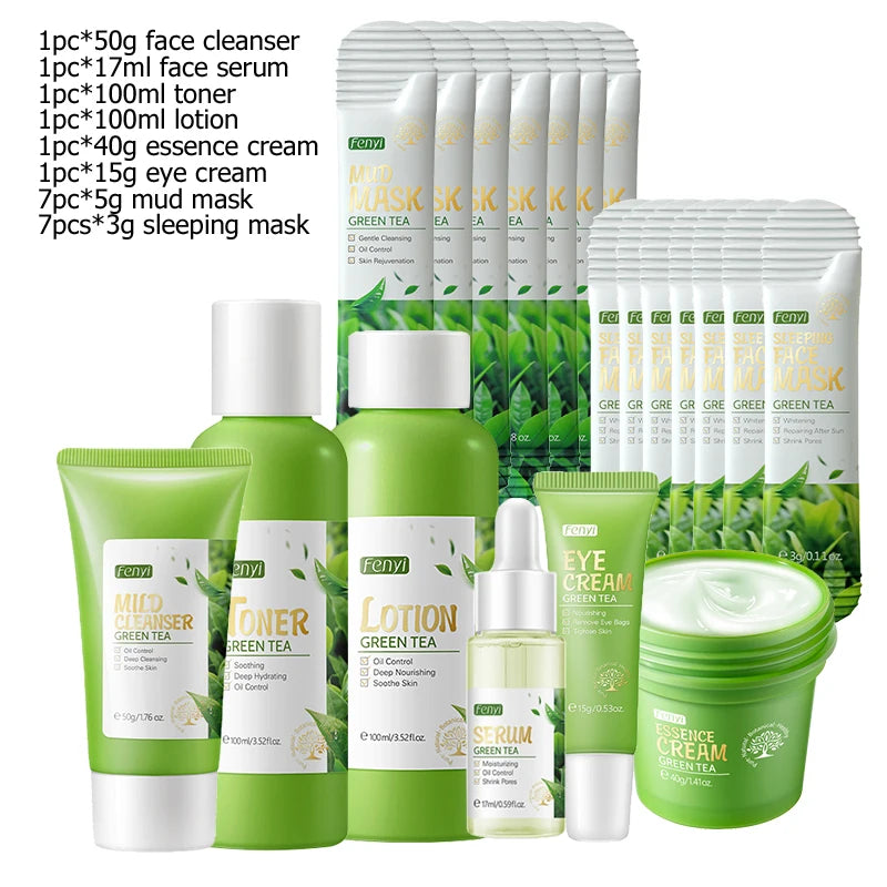 Green Tea Skin Care Kit Korean Cosmetic Moisturizing Acne Exfoliate Beauty