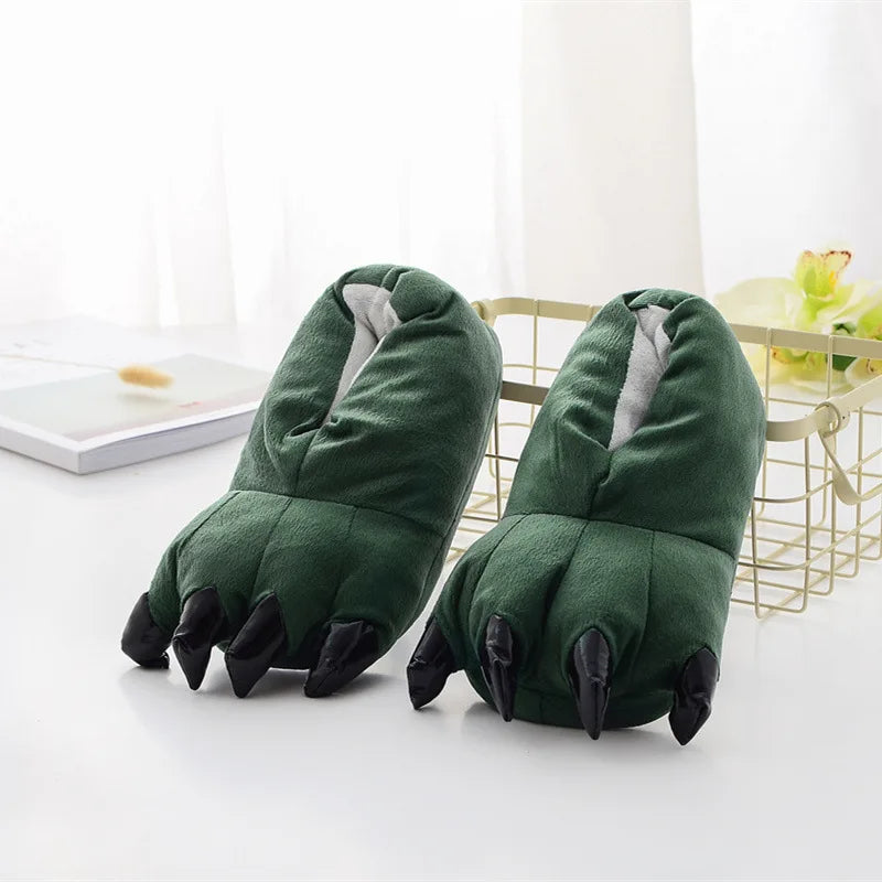 Winter Soft Warm Monster Dinosaur Paw Funny Slippers for Men Women Kids