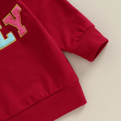 Toddler Christmas Sweatshirt Baby Boy Girl Holly Jolly Letter Embroidery Tops