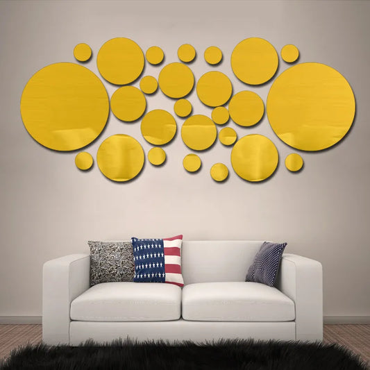 26pcs 3D Mirror Wall Sticker Acrylic Round Mirror Stickers TV Background Sticker