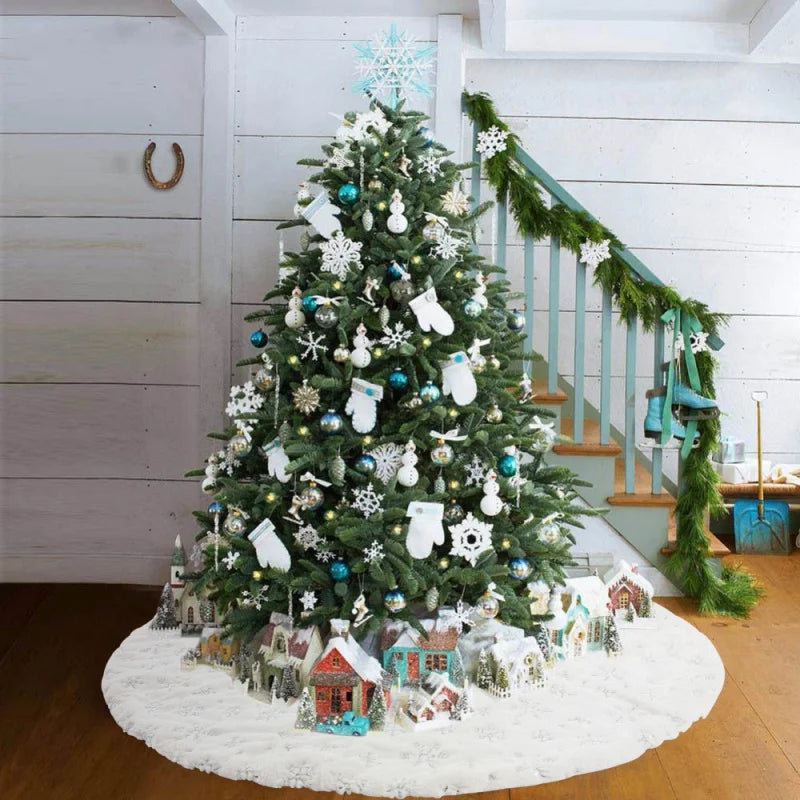 1pc Christmas Tree Skirt White Carpet Christmas Tree Skirt Base Floor Mat Cover