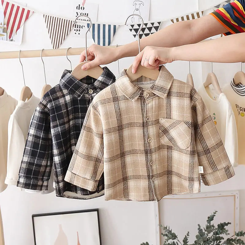 Fashion Boys Shirt New Plaid Style Kids Long Sleeve Shirt Children Cotton Clothe