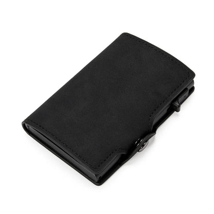 Mens Leather Wallet Minimalist Money Clip Side Push Button Pop Up Card Holder