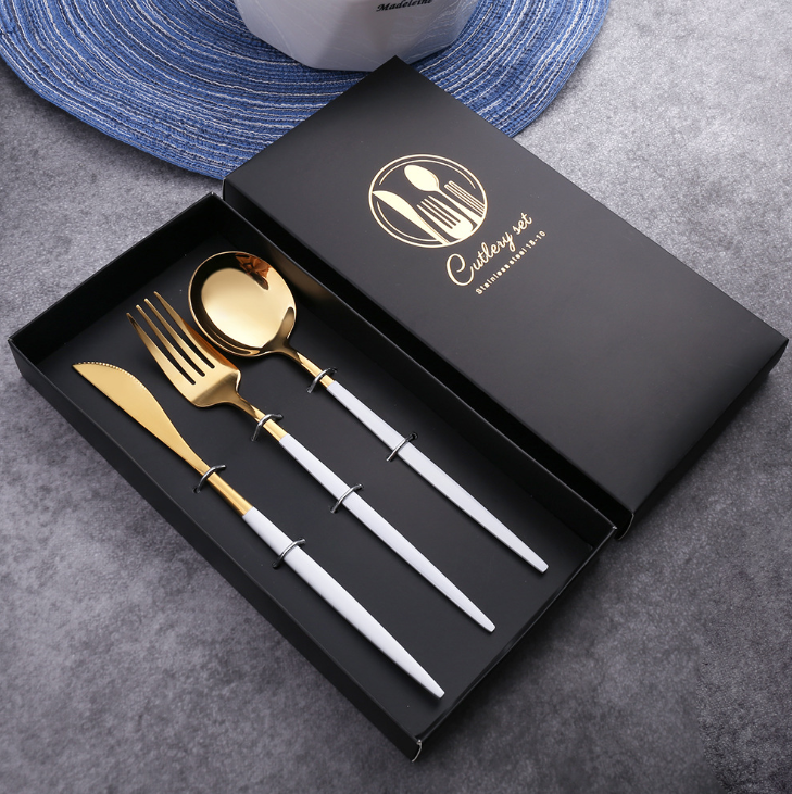 Luxury 18/10  Matte Black Gold Plated Stainless Steel Flatware Cutlery Set