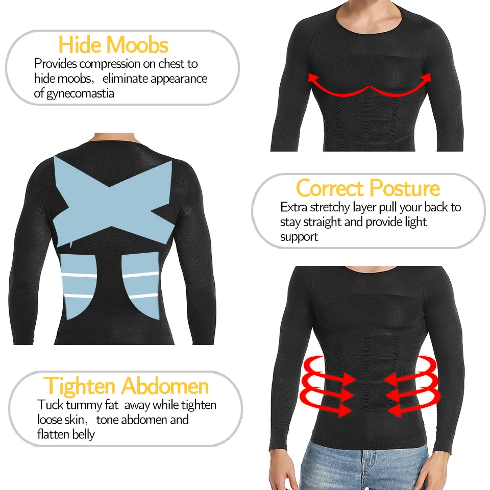 Men Body Shaper Long Sleeve Compression Shirts Winter Base Layer T-Shirt