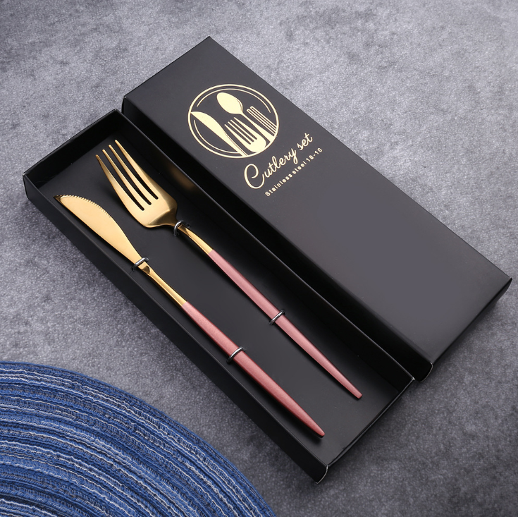 Luxury 18/10  Matte Black Gold Plated Stainless Steel Flatware Cutlery Set