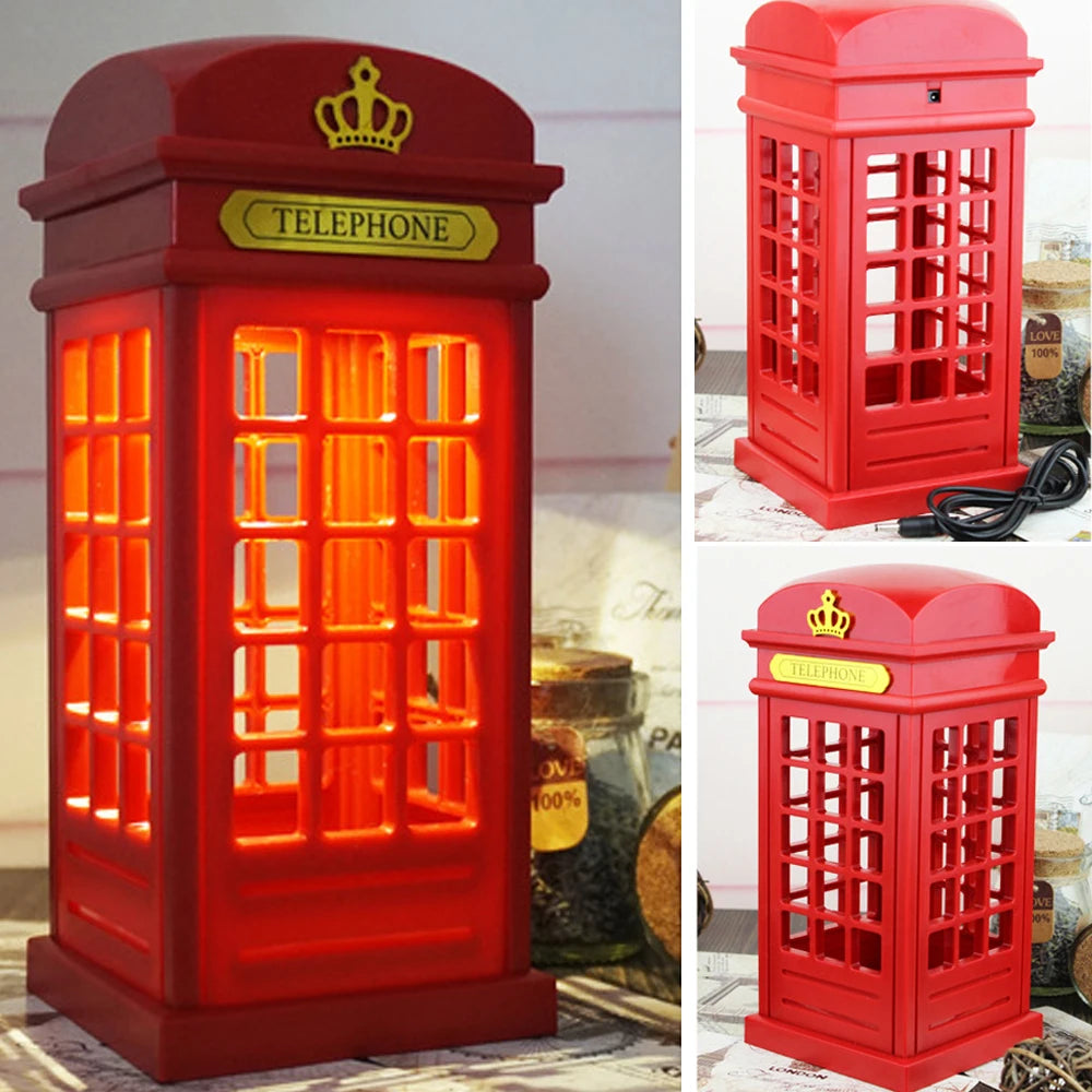 2025 Portable Retro London Telephone Booth  USB Home Bedroom New Year Decor