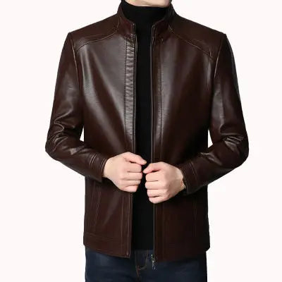 Men Leather Suit Jacket Men Slim Fit Blazer Coat Men Fashion Leather Jacket