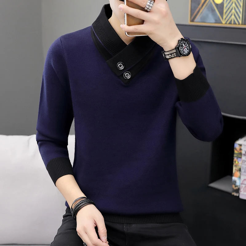 Men  Autumn V-Neck Pullover Sweater Men's Slim Fit Knitted Pullovers Men's