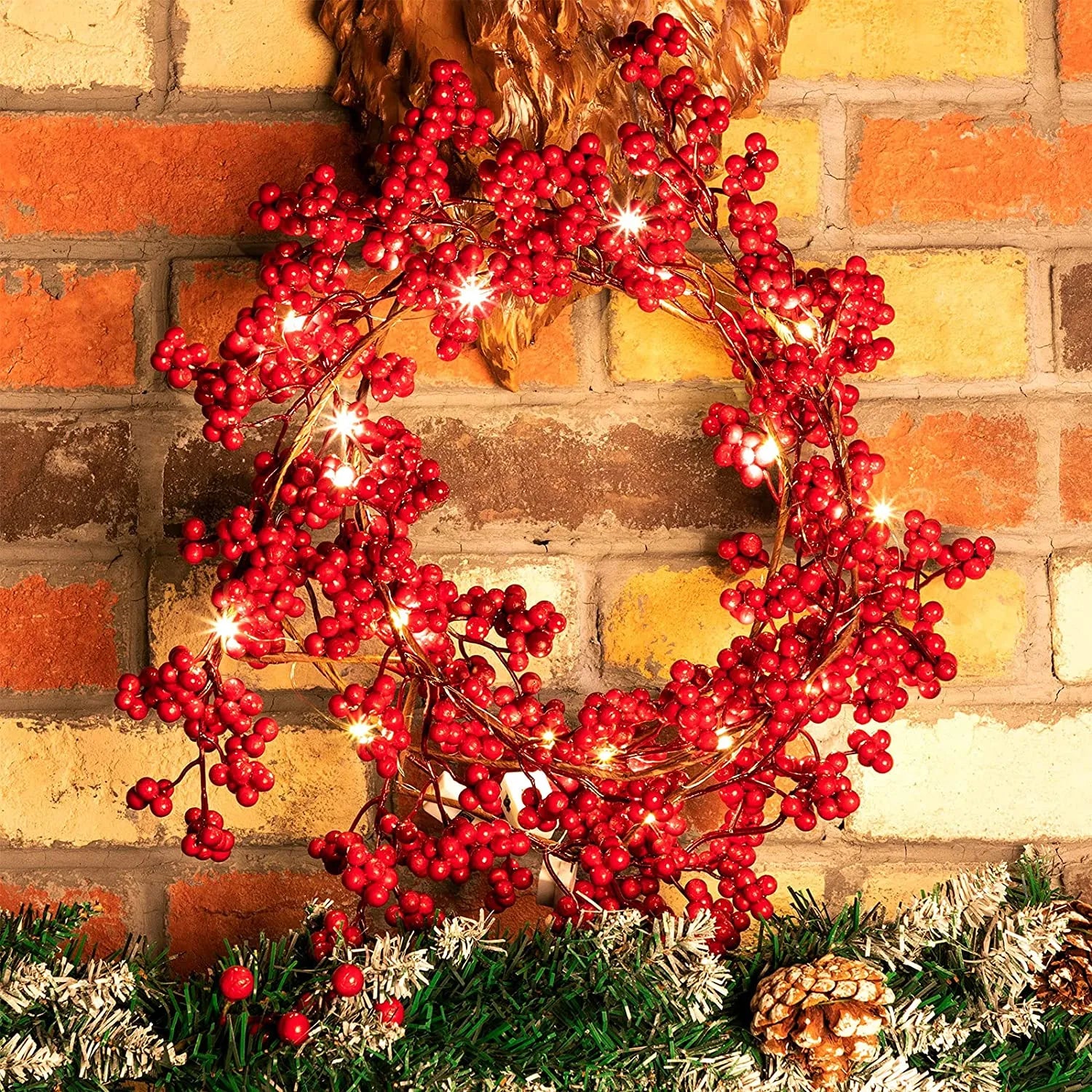 5.9ft/180cm Red Berry Garland Optional Lighting New Year