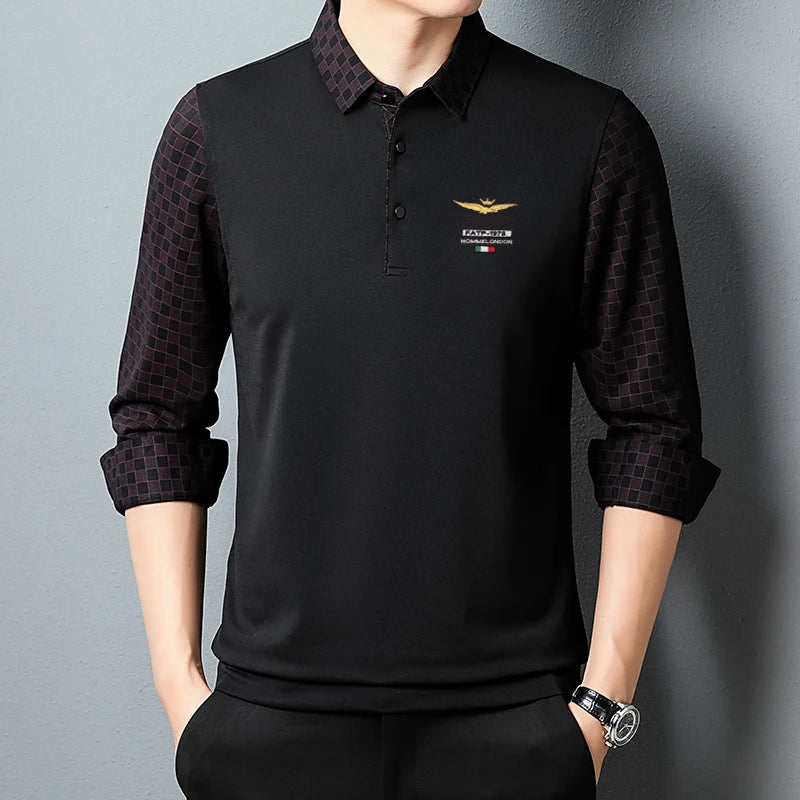 Button Collar Polo Shirt for Men New Fashion Long Sleeve Tee Shirt Polos Top