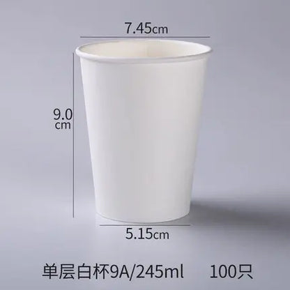 100pcs/Pack White Paper Cups With Lid Disposable Coffee Cup