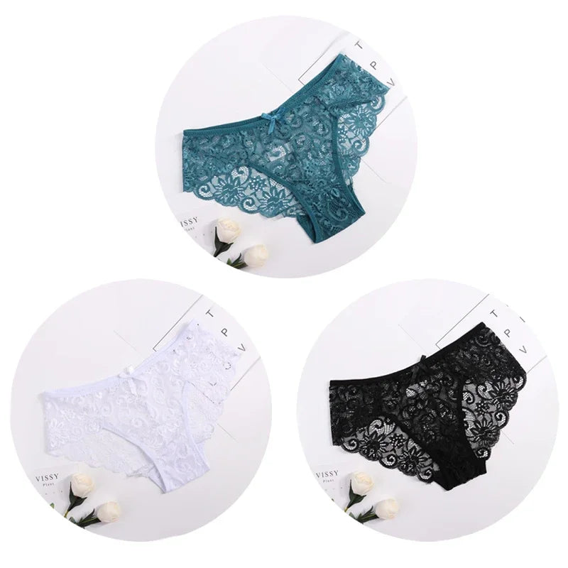 3pcs/Set Women Underwear Sexy Lace Transparent Panties Tempting Pretty Briefs