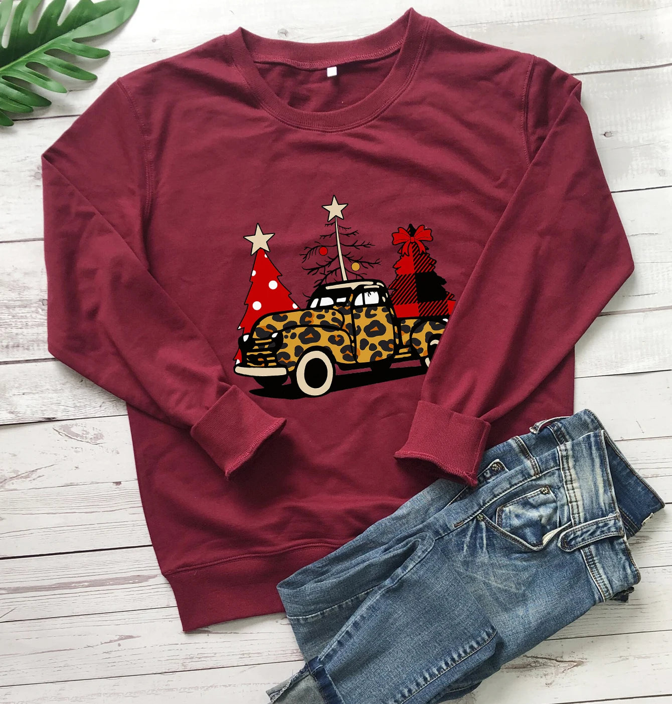 Leopard Truck Christmas Sweatshirt Merry Christmas Sweats Christmas Party