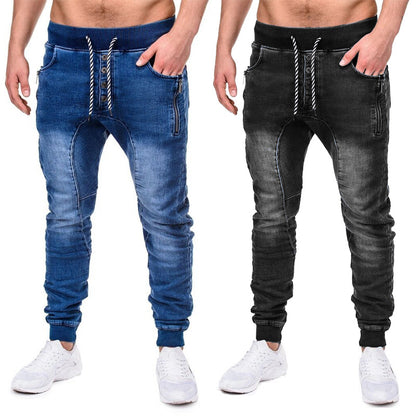 Street Tapered Pants Jeans Slim Fit Men'S Casual Sports Stacked Jeans Men