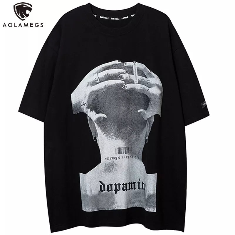 Aolamegs Men's Tee Shirts High Street Cool Boy Printed Oversized T Shirt Men