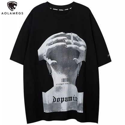 Aolamegs Men's Tee Shirts High Street Cool Boy Printed Oversized T Shirt Men