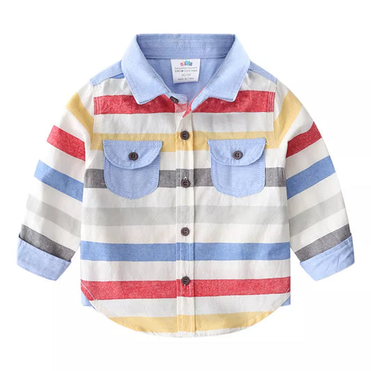 2024 Spring Autumn 2-8 10 12 Years Long Sleeve Pocket Colorful Boy Shirts