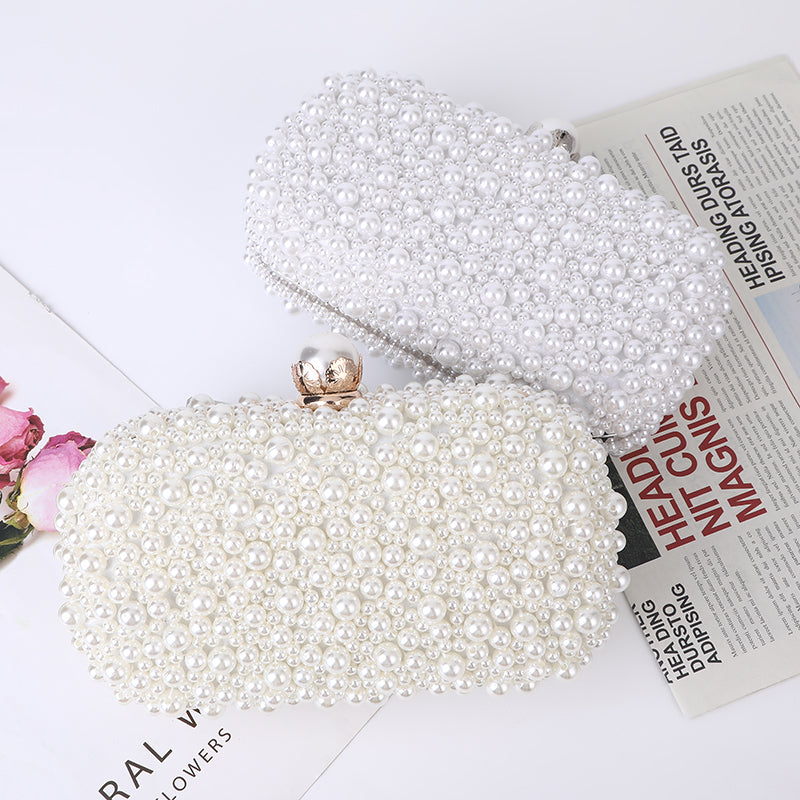 Luxury Special Crystals Womens Wedding  Beaded Pearl Clutch  Handmade Bags