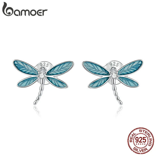 Bamoer 925 Sterling Silver Dragonfly Earrings Hypoallergenic Silver Jewelry