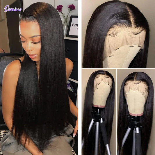 DOMINO HAIR Straight Lace Front Human Hair Wigs for Women 13X4 Lace Frontal Wig
