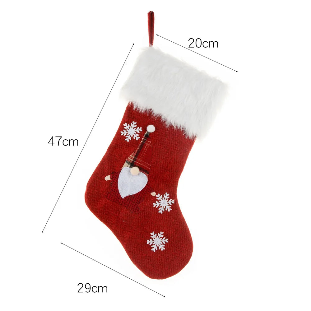 1Pc LED Christmas Socks Red Snowflake Luminous Christmas Knitting Stocking