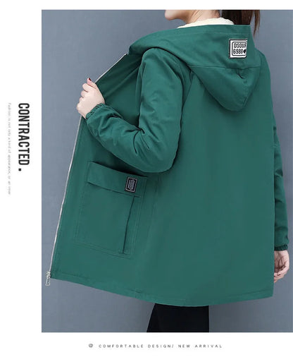 4XL Women Windbreaker Winter Autumn Women's Fleece Jacket Loose Hooded Zipper