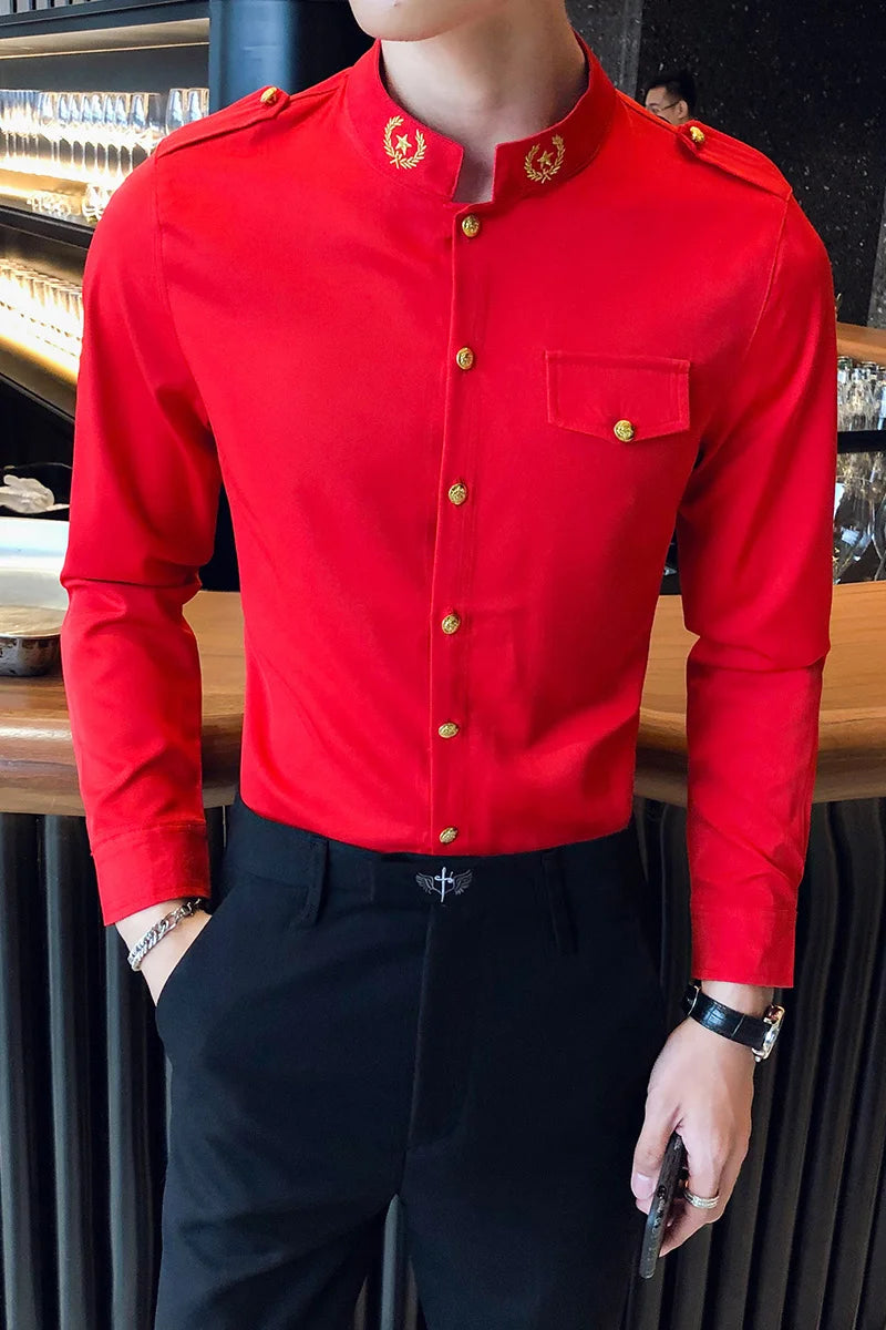 Red Black Shirt S-5xl Slim Fit Casual Shirts Camisa Hombre Camisa