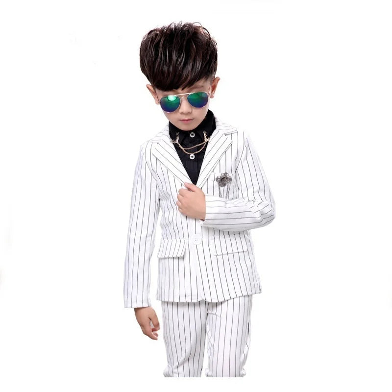 LOLANTA 2Pcs Kids Boys Strip White Black Formal Wedding Dress Suits Casual